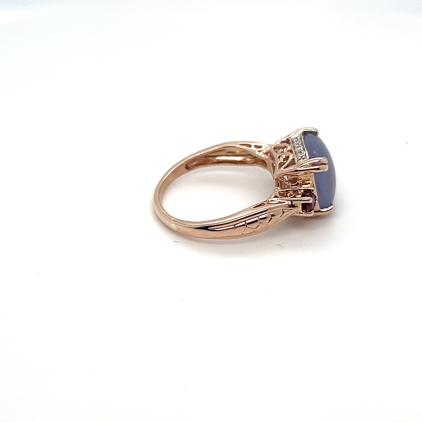 14K Rose Gold Natural Blue Gemstone & Diamond Ring – 3.8g – Size 6.75 – Estate Jewelry