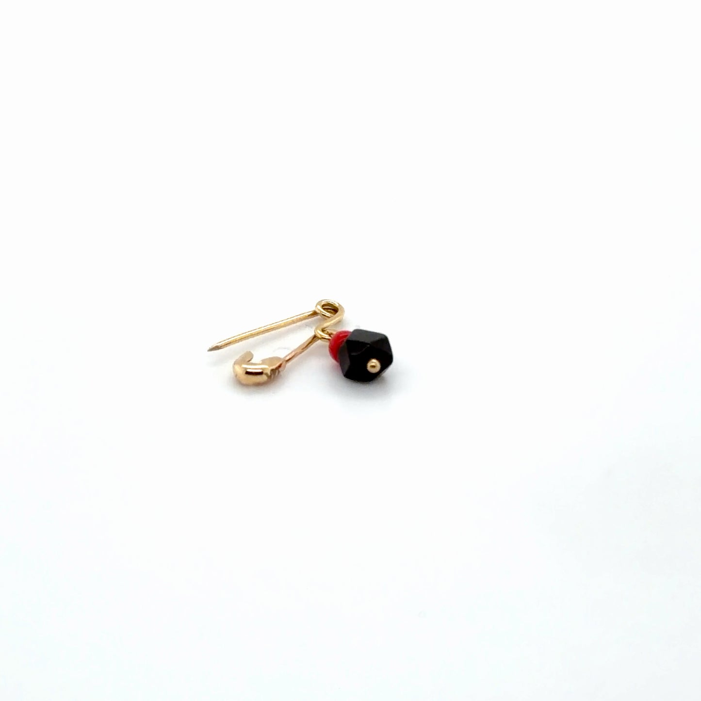 14K Yellow Gold Baby Safety Pin with Black & Red Beads