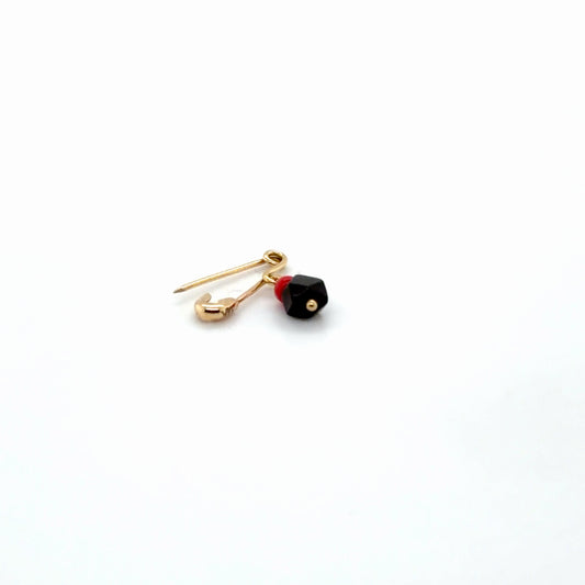 14K Yellow Gold Baby Safety Pin with Black & Red Beads