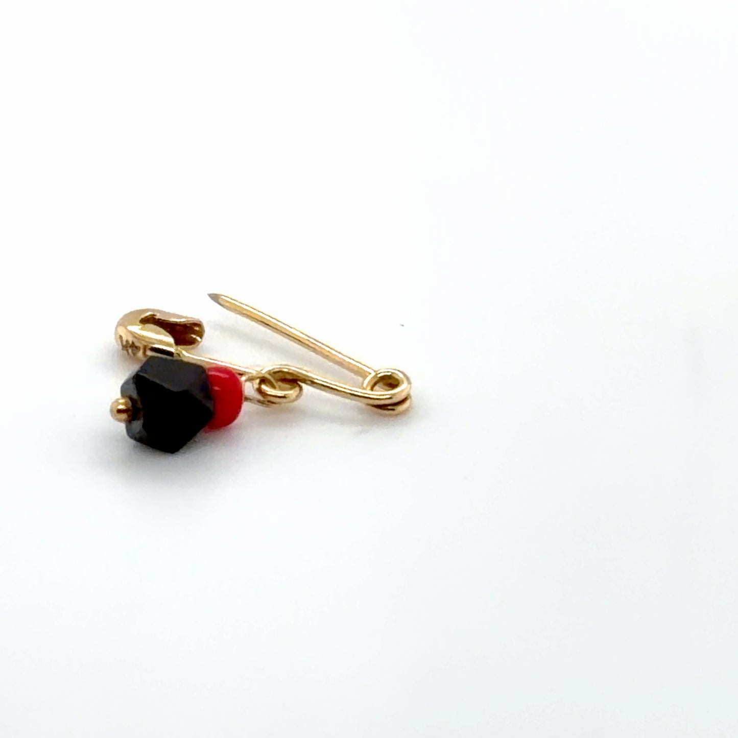 14K Yellow Gold Baby Safety Pin with Black & Red Beads
