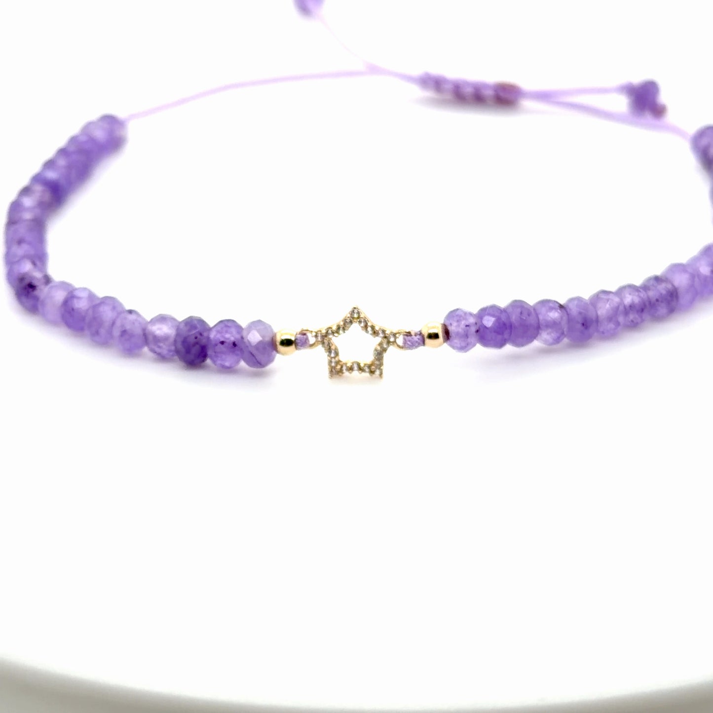 14K Gold Star Bracelet with Natural Amethyst