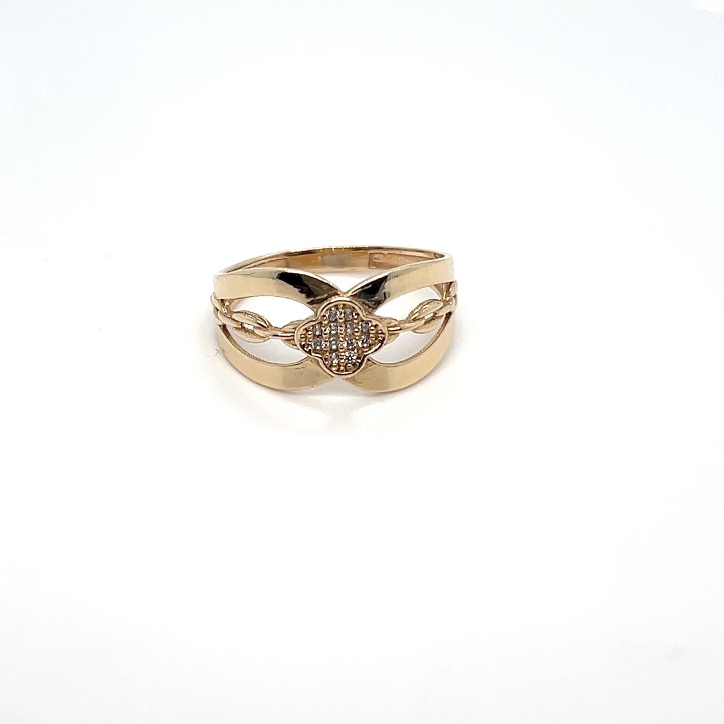 10K Yellow Gold CZ Crossover Ring – Size 8 – 2.2g