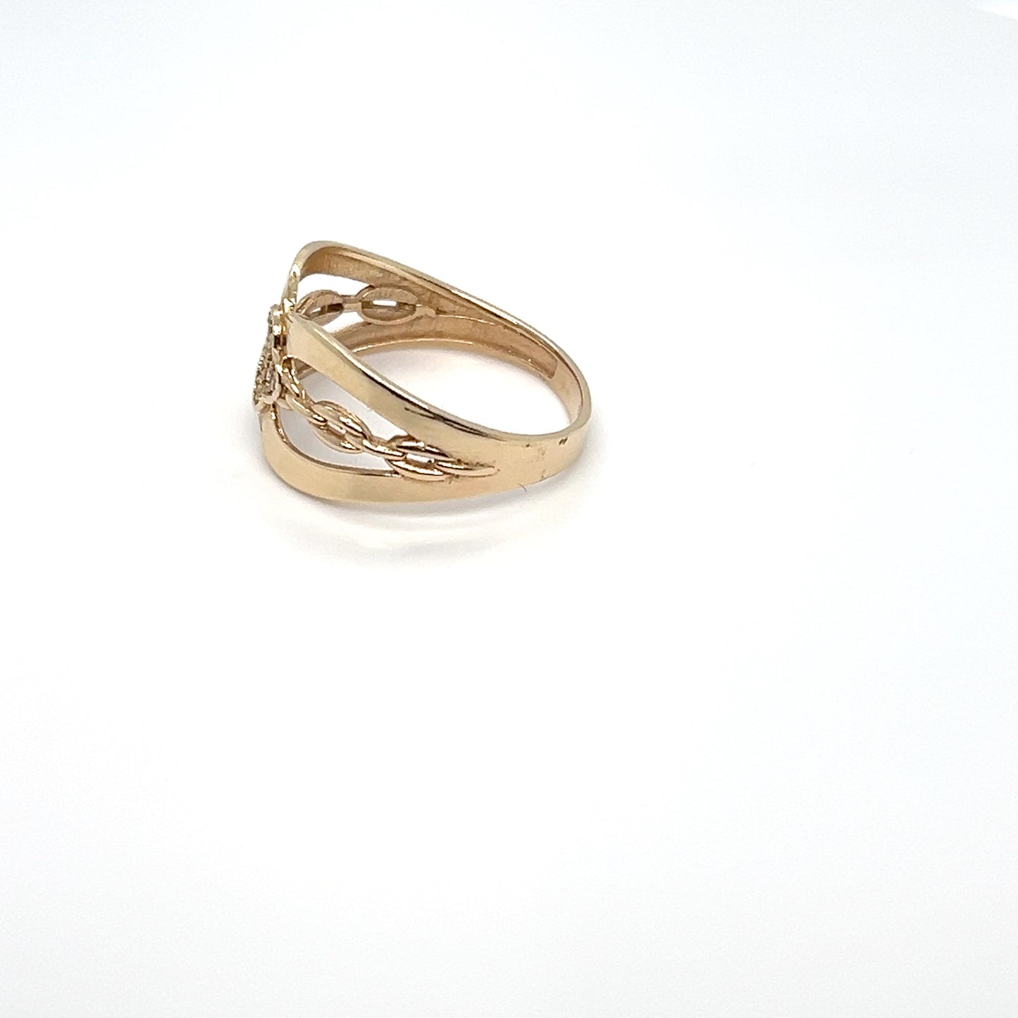 10K Yellow Gold CZ Crossover Ring – Size 8 – 2.2g
