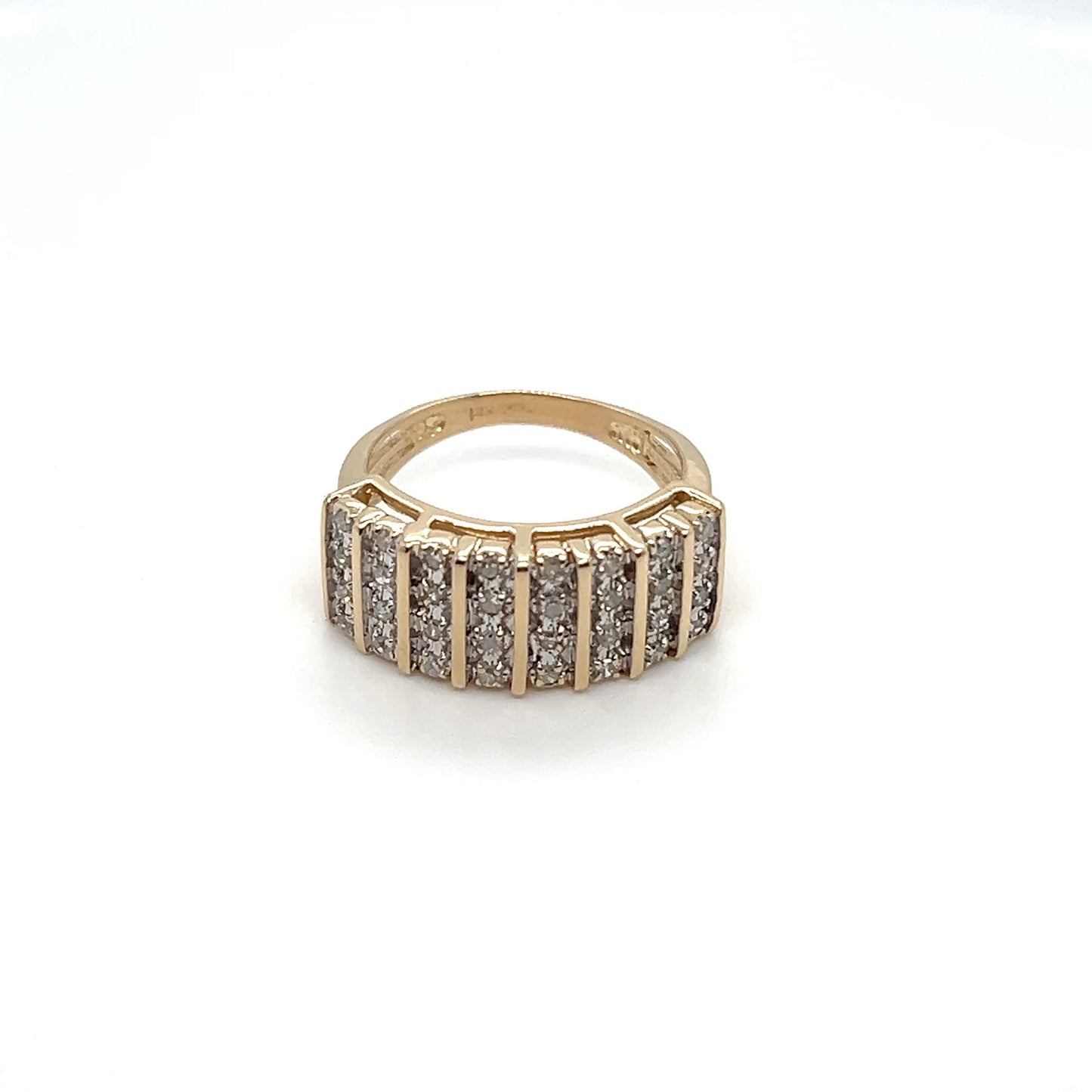 14K Yellow Gold Natural Diamond Multi-Row Ring – 4.3g – Size 5.75