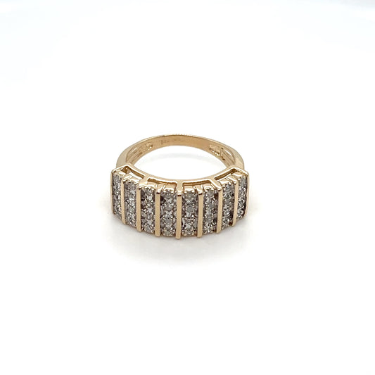 14K Yellow Gold Natural Diamond Multi-Row Ring – 4.3g – Size 5.75