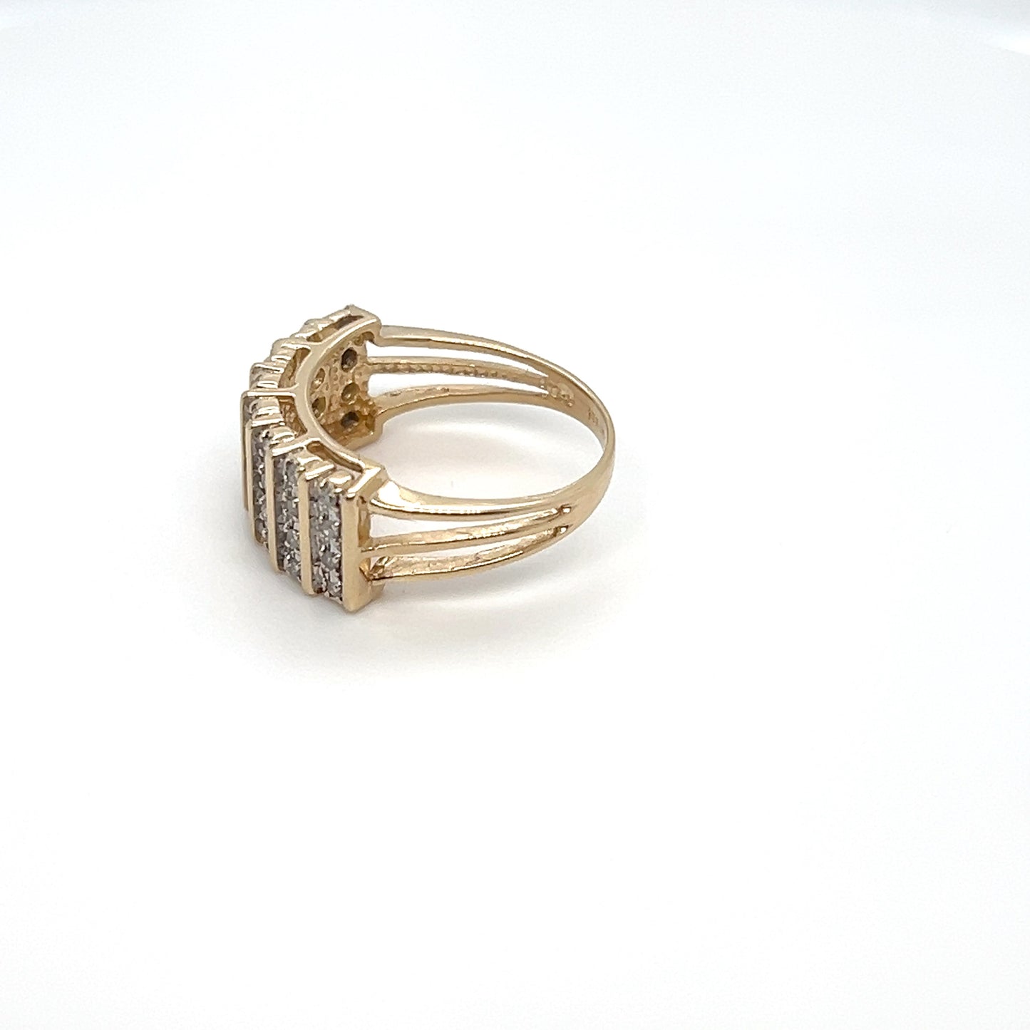 14K Yellow Gold Natural Diamond Multi-Row Ring – 4.3g – Size 5.75