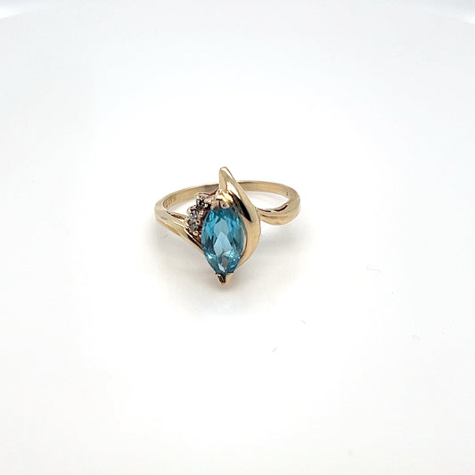 10K Yellow Gold Blue Marquise CZ Ring – Size 5.5