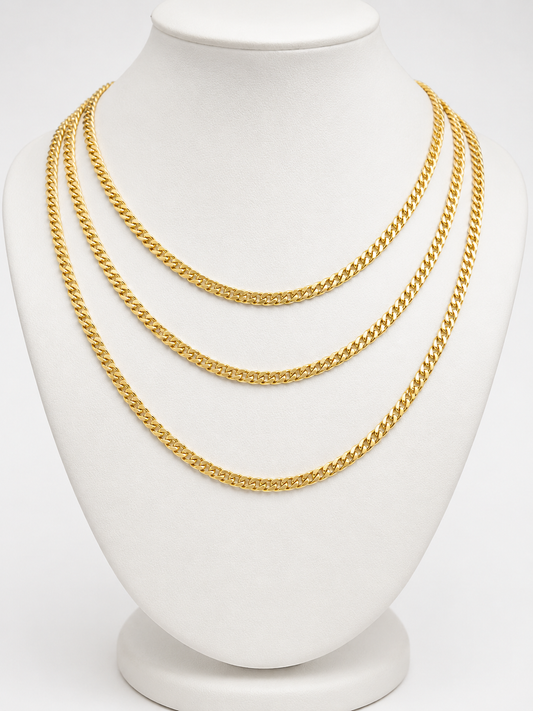 10K & 14K Gold Cuban Chain Necklace – 3mm | Available in 16”, 18”, 20” & 22”