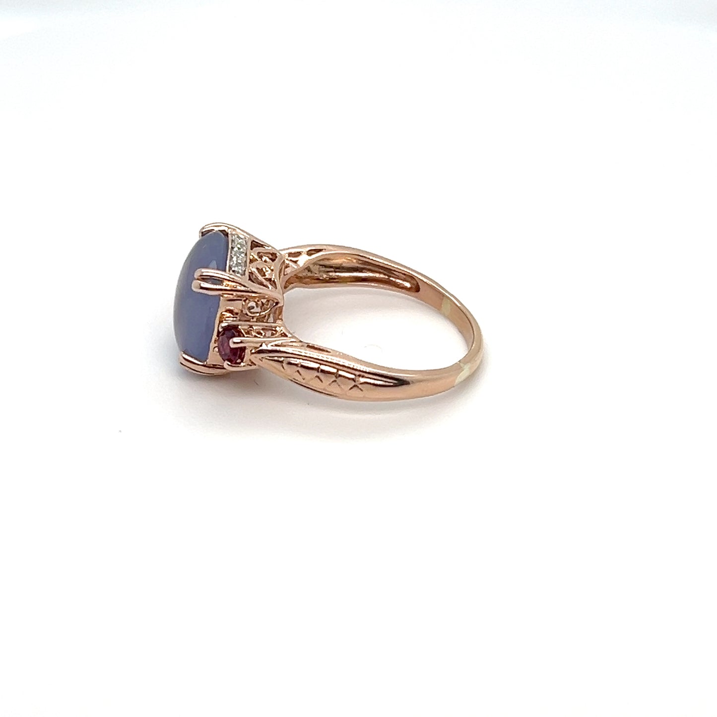 14K Rose Gold Natural Blue Gemstone & Diamond Ring – 3.8g – Size 6.75 – Estate Jewelry