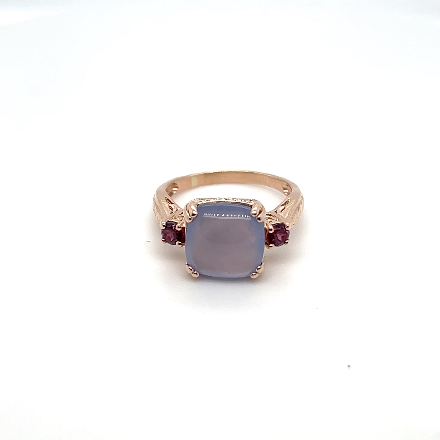 14K Rose Gold Natural Blue Gemstone & Diamond Ring – 3.8g – Size 6.75 – Estate Jewelry