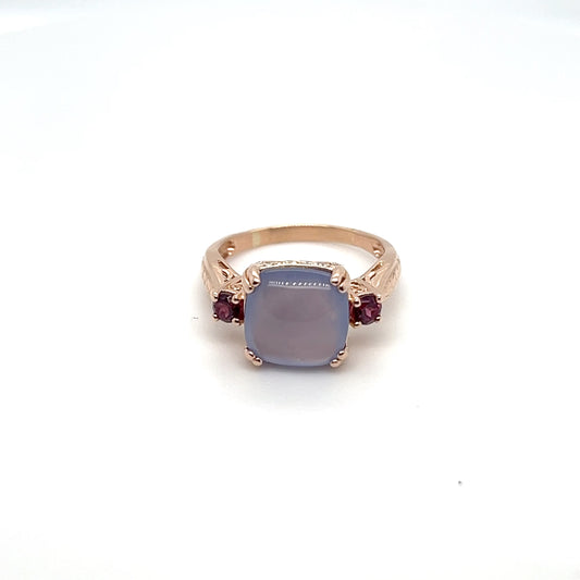 14K Rose Gold Natural Blue Gemstone & Diamond Ring – 3.8g – Size 6.75 – Estate Jewelry
