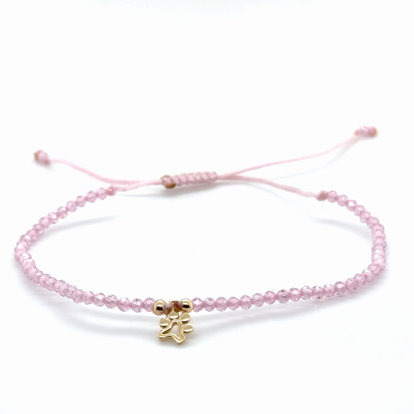 14K Yellow Gold Paw Charm Natural Crystal Adjustable Bracelet