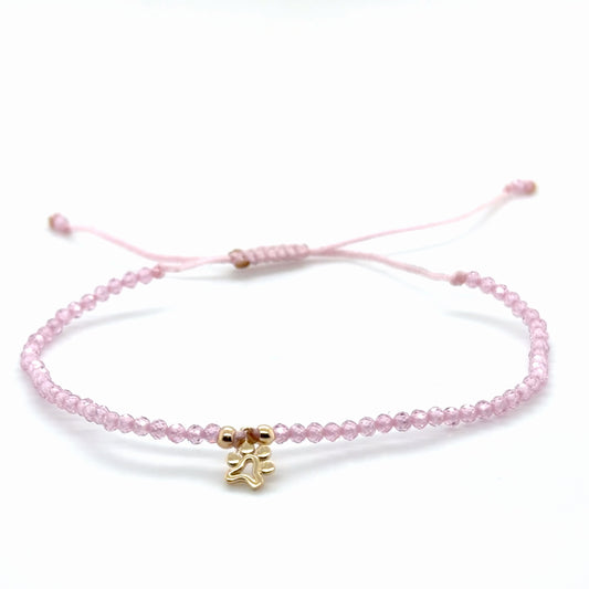 14K Yellow Gold Paw Charm Natural Crystal Adjustable Bracelet