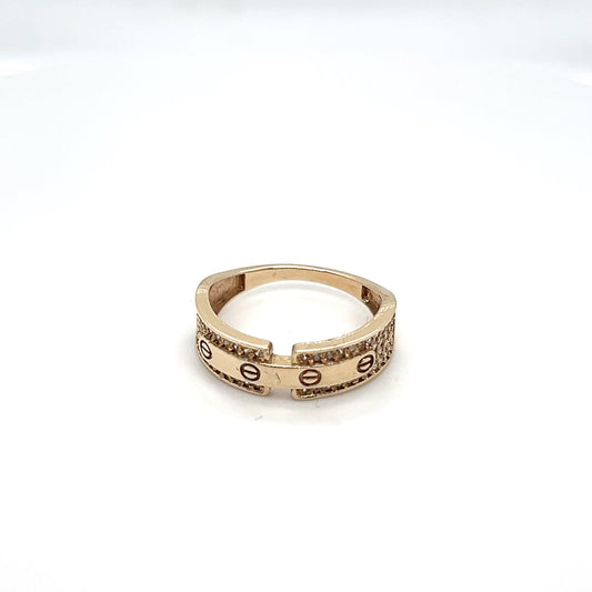 10K Gold CZ Screw Band Ring – Size 7