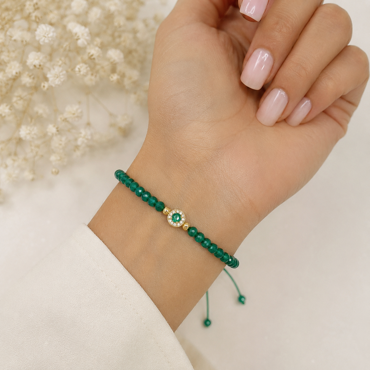 14K Gold Bracelet with Natural Emerald, Natural Diamonds & Green Gemstones